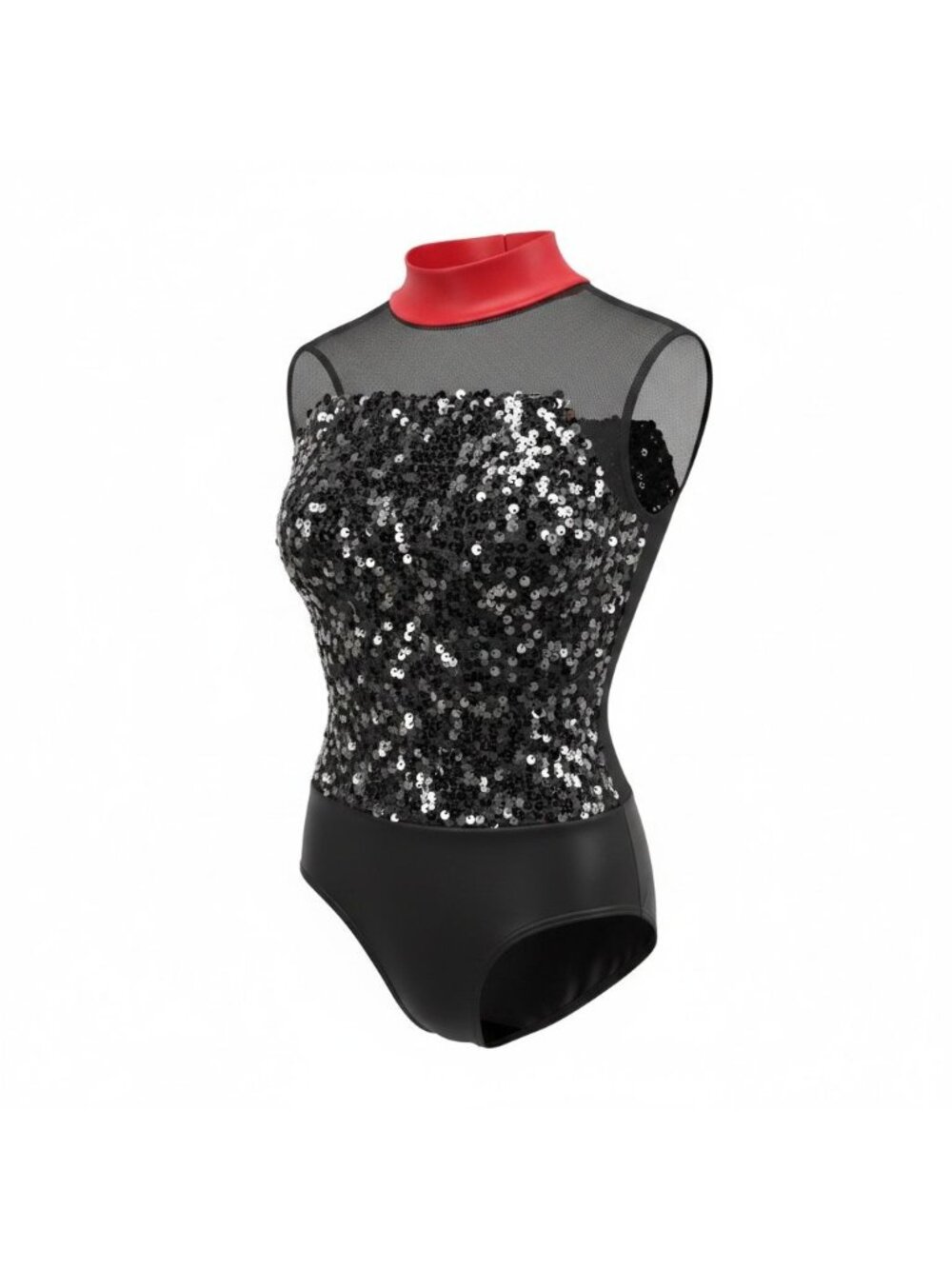 Weissman Girls Size IC Black Sequin Sleeveless Dance Leotard Red Stretch NEW